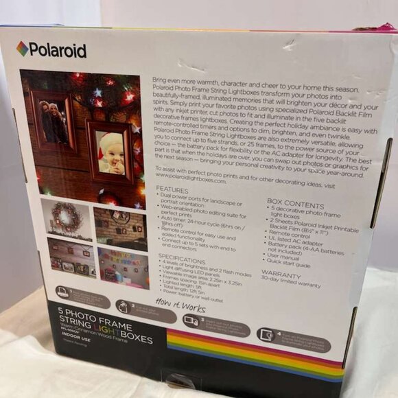 Polaroid Photo Frame String LED Lightboxes Warm Cinnamon Wood - NEW - Picture 2 of 8